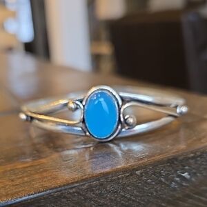 Blue Chalcedony Silver Cuff Bracelet